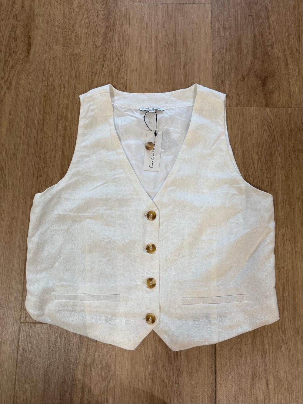 Linen blend vest women medium casual summer buttons